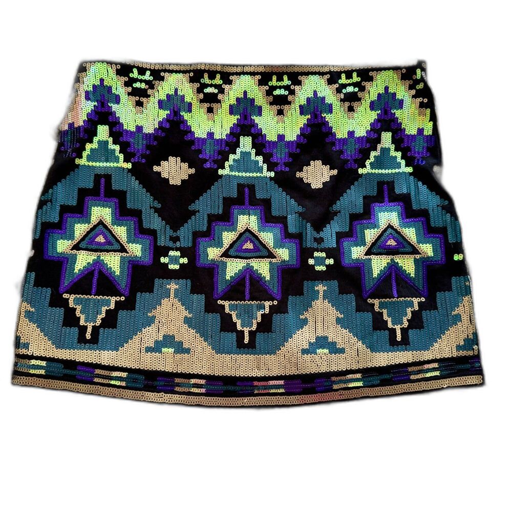 EXPRESS Black Sequin Aztec Mini Skirt XS